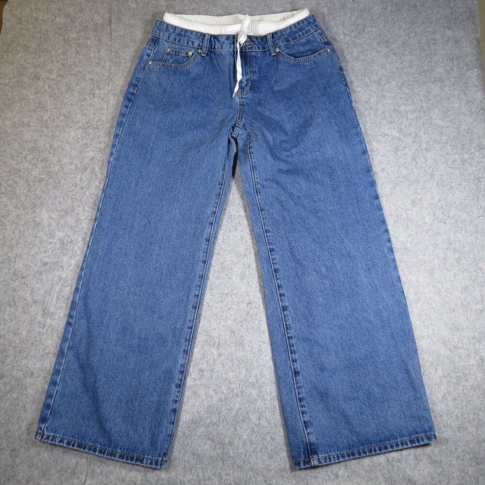 Edikted Womens Wide Leg Baggy Y2K White Waist Jeans Clean Girl Casual Sz Large